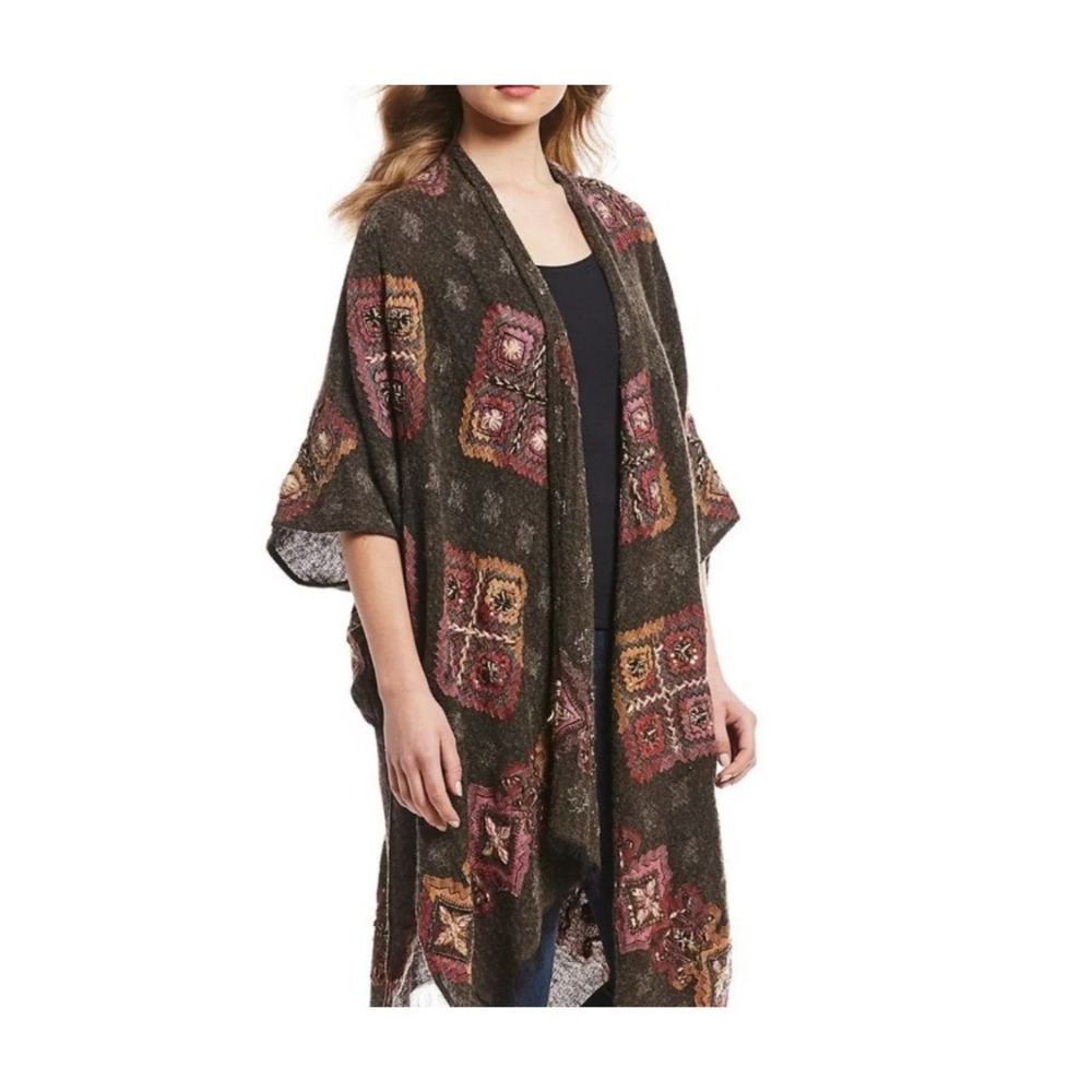 Aratta Anthropologie‎ Lola Poncho Kimono Beaded Patchwork Cardigan One Size